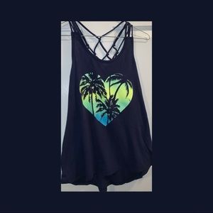 ✓No Boundaries • Navy Neon Palm Trees Tank | M W000302